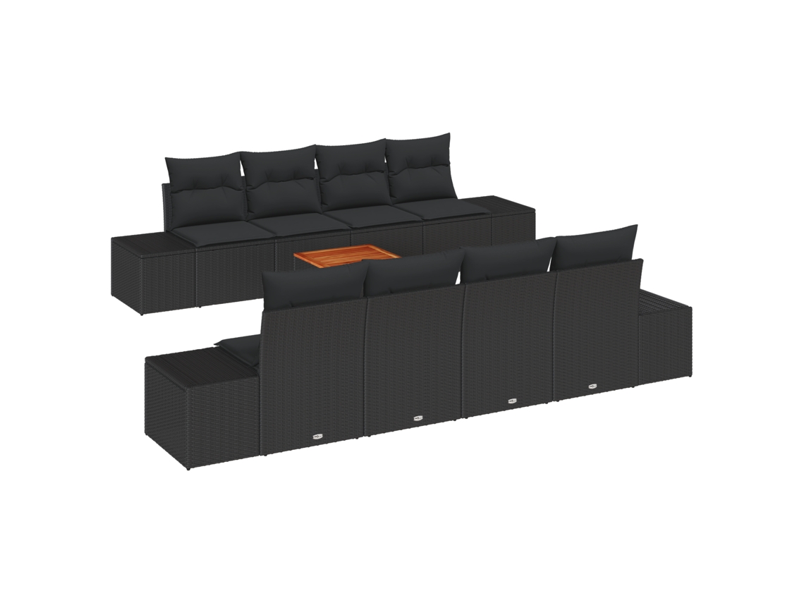 Conjunto 9 Conjunto De Sofá De Jardim Vidaxl Preto Vime Pe (55 X 55 X 37 Cm)