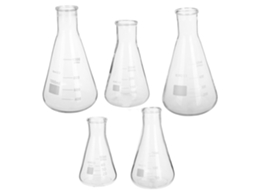 Conjunto De 5 Frascos Erlenmeyer, Formato Cônico, Base Triangular Estável, Em Vidro.