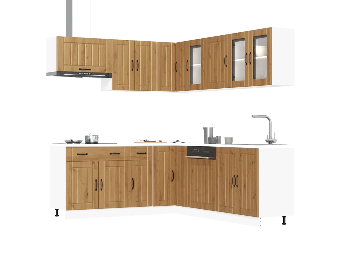 Vidaxl 11 Peças Armário De Cozinha Conjunto Lucca Carvalho Artesanal