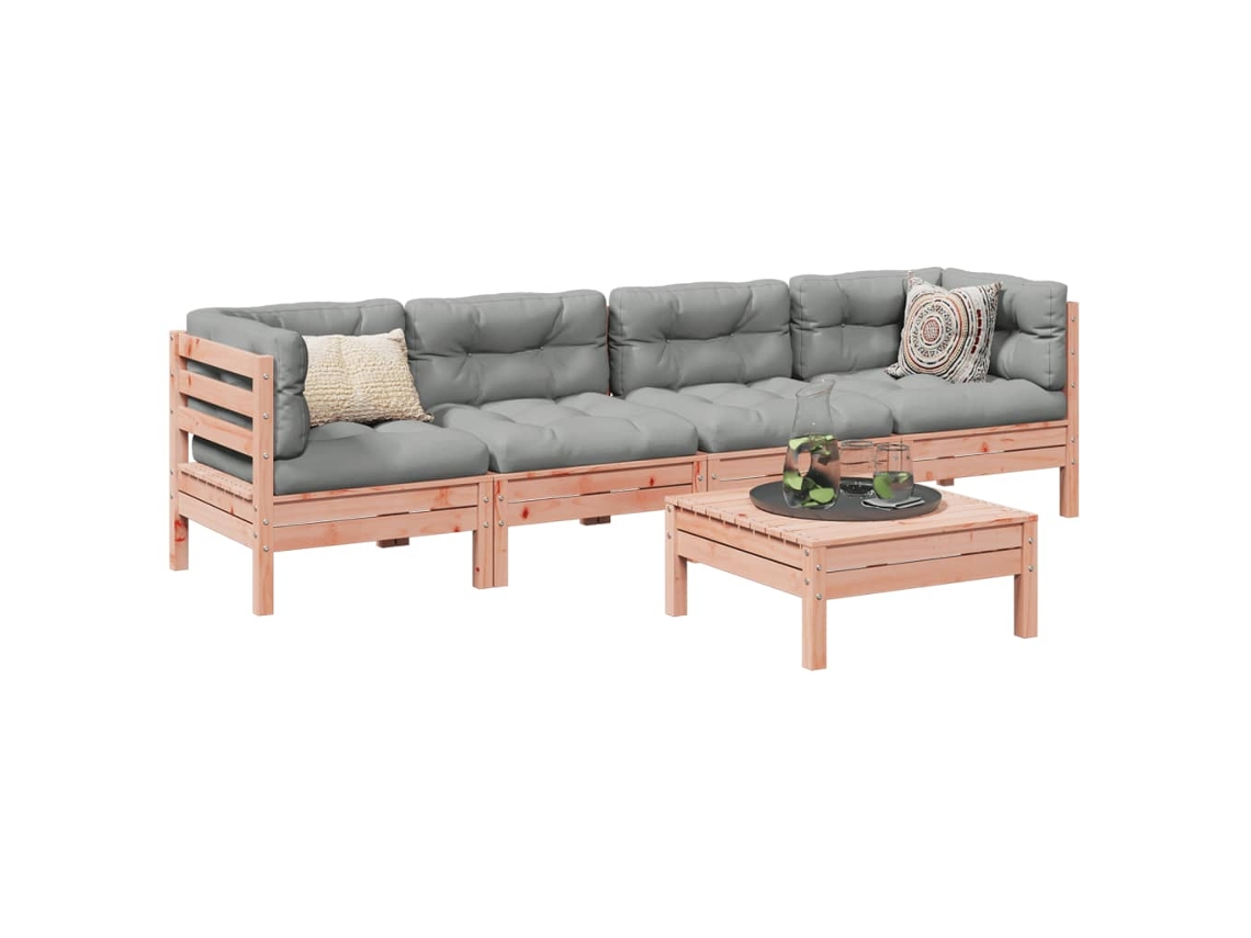 Vidaxl 5 Pcs Conj. Sofás Jardim C/ Almofadões Madeira Abeto-de-douglas