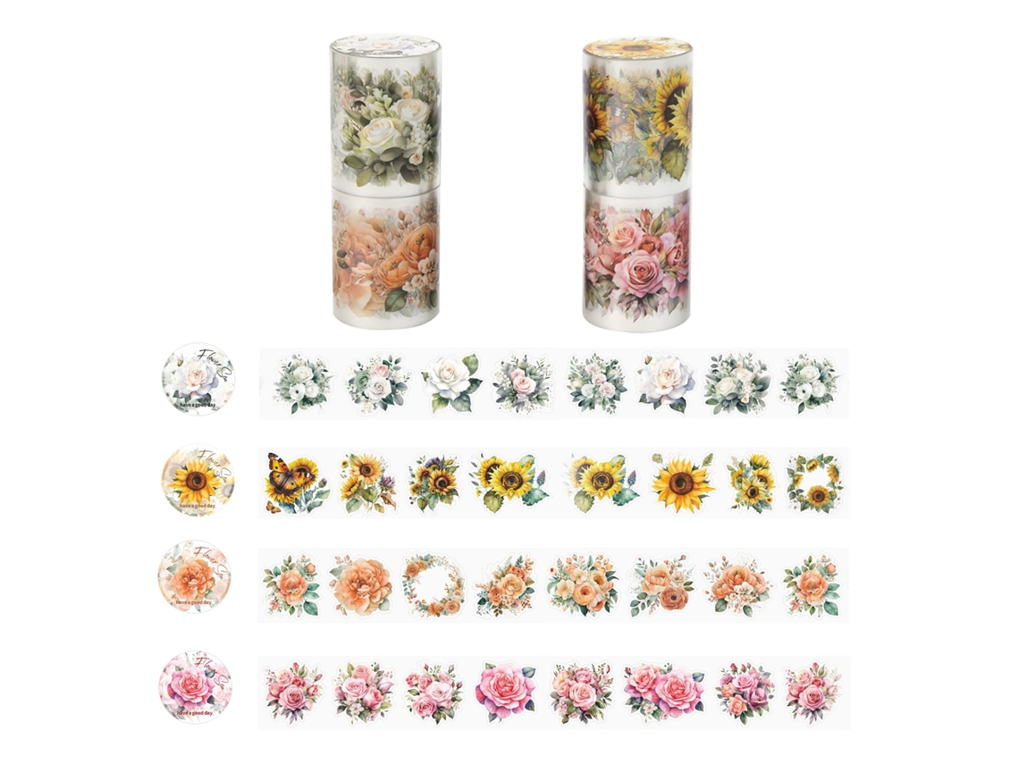 Fita Adesiva Washi, 4 Rolos, De Fita Adesiva Washi Com Estampa De Flores E Plantas, Transparente Scrapbooking, Álbuns, Diários E Projetos Artesanato