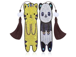Marcador De Livro Pintura Diamante 5d Diy Animal Panda Gato Couro Pombo Pedras Strass Presente Escolar