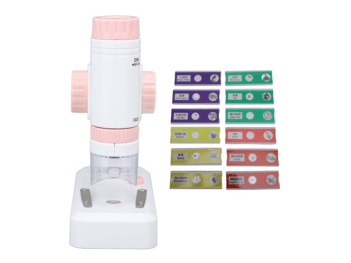 80x‑200x Kids Microscope With 12pcs Slides 2 In 1 Led Lighted High Definition Pocket Microscope For Observation Pink LAXISCREED