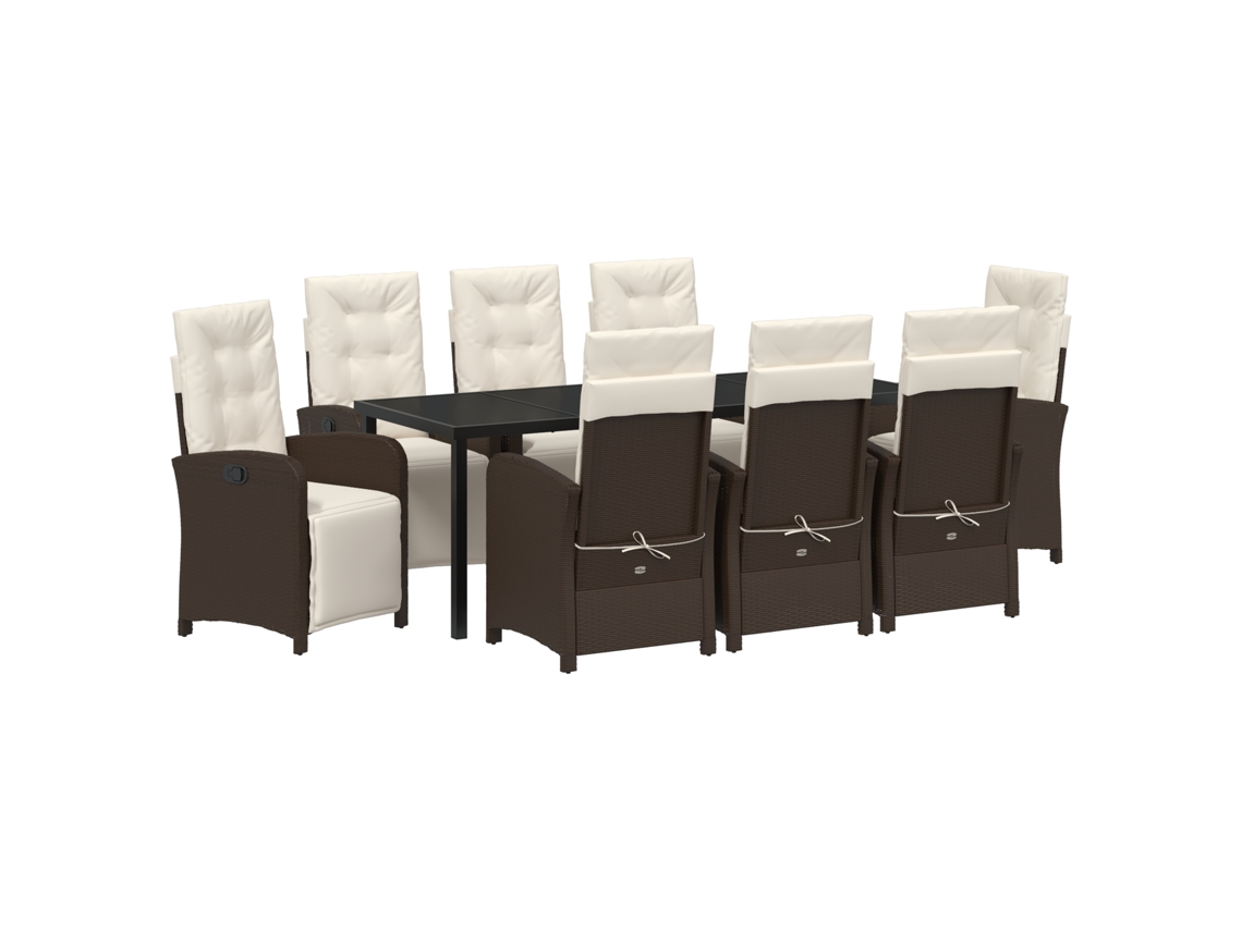 Conjunto 9 Conjunto De Jantar Para Jardim Vidaxl Castanho Vime Pe (200 X 80 X 73 Cm)