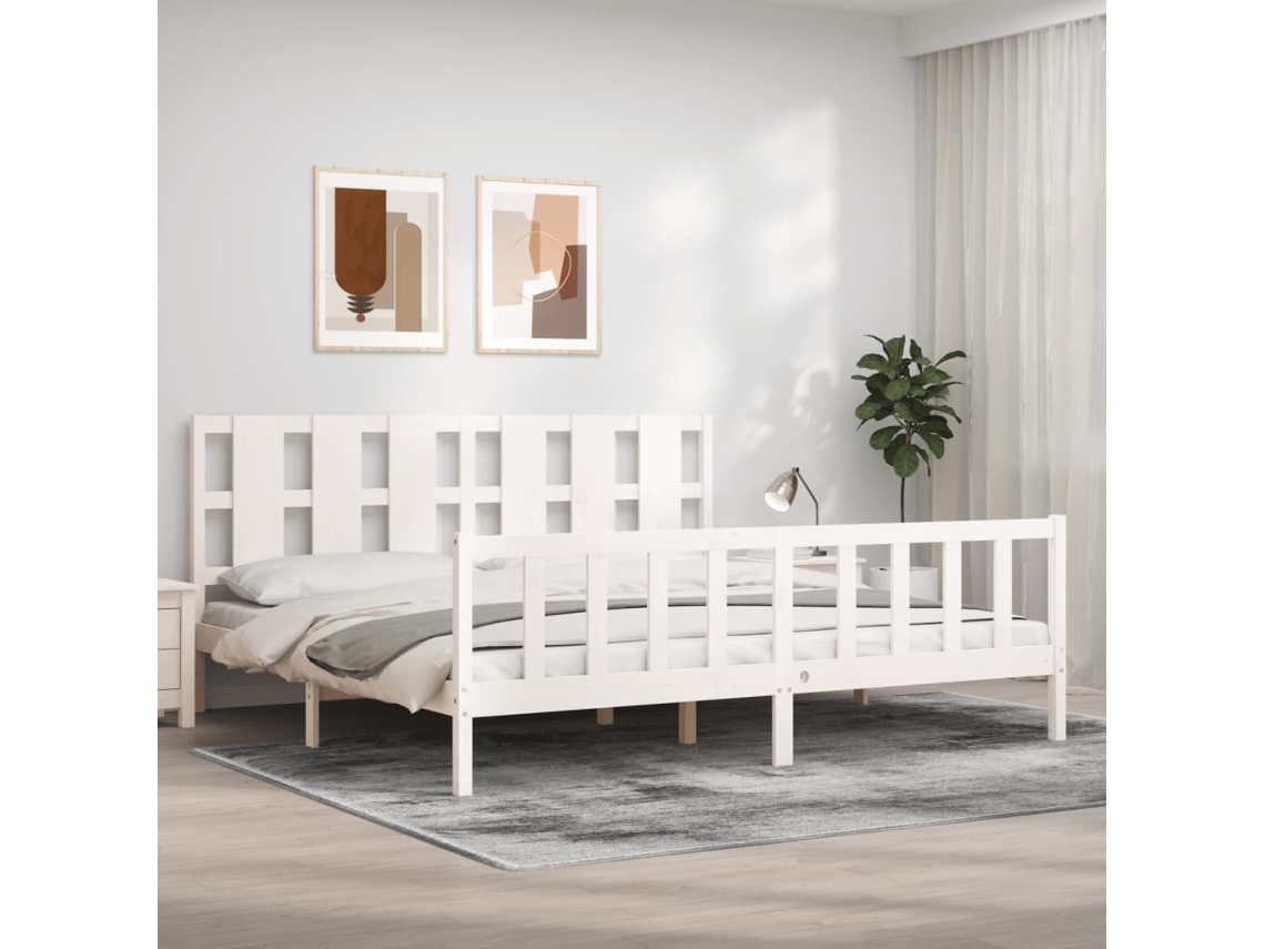 Cama Sem Colchão 200x200 Cm Madeira De Pinho Maciça Branco