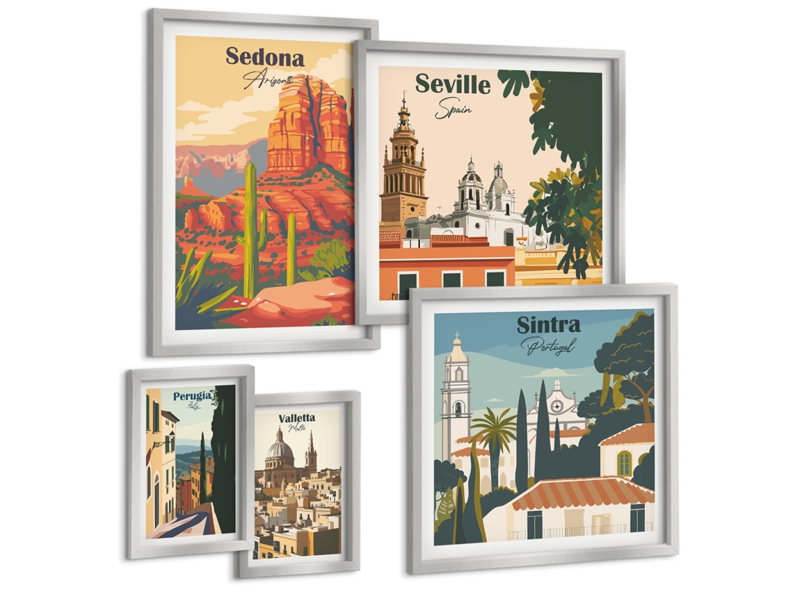 Conjunto De Pinturas Paisagens Turísticas Do Mundo Espelharte (5 Peças)