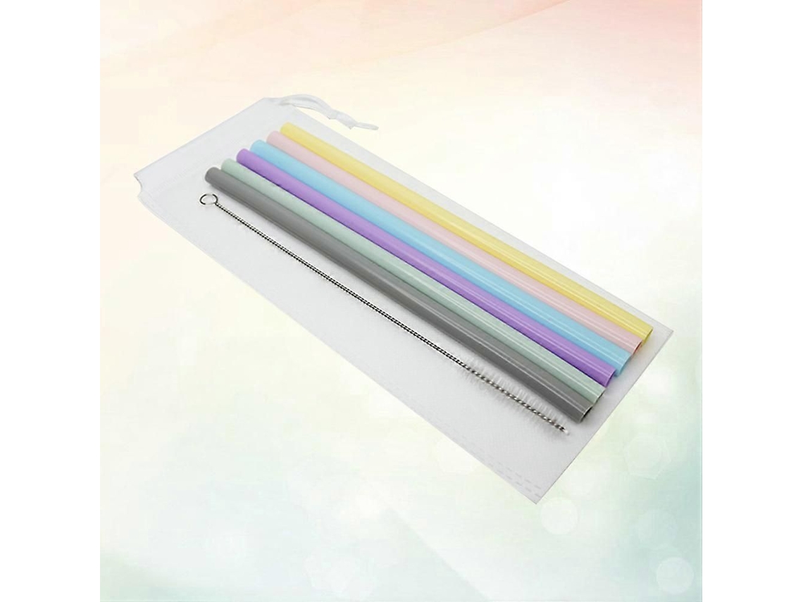 6 Canudos De Silicone Reutilizáveis Com Escova De Limpeza