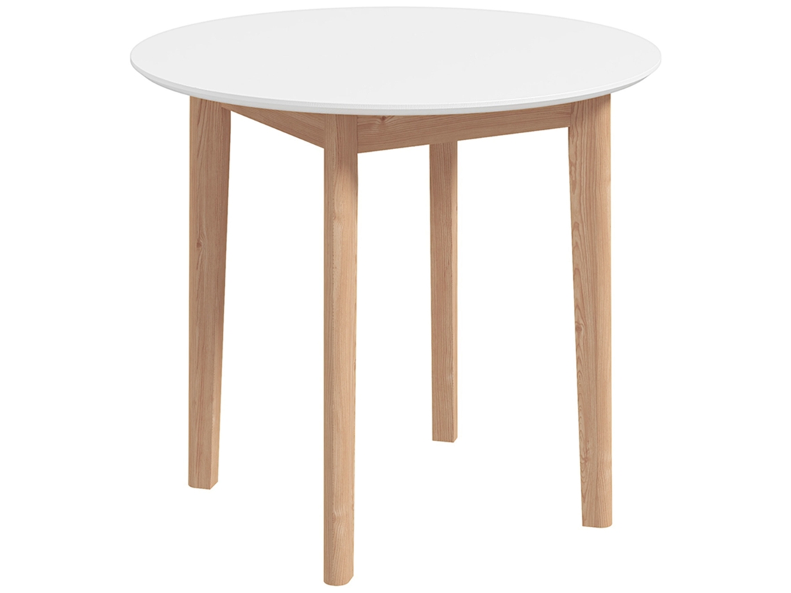 Mesa De Jantar Mesa De Cozinha Mesa Redonda, Skandi, 75 Cm x 75 Cm x 76 Cm, Branco + Natural Fnc