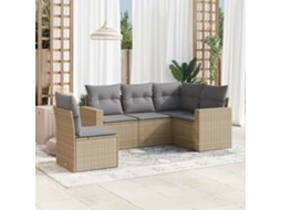 Vidaxl 5 Pcs Conjunto De Sofás P/ Jardim Com Almofadões Vime Pe Bege