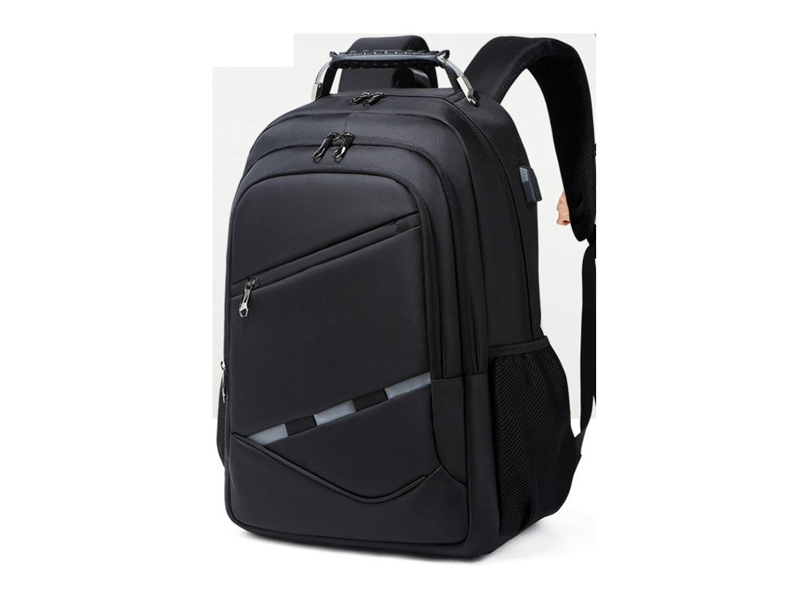 Mochila para Laptop À Prova D'Água Mochila Escolar com Porta de Carregamento Usb para Homens de Negócios de Trabalho-Preto