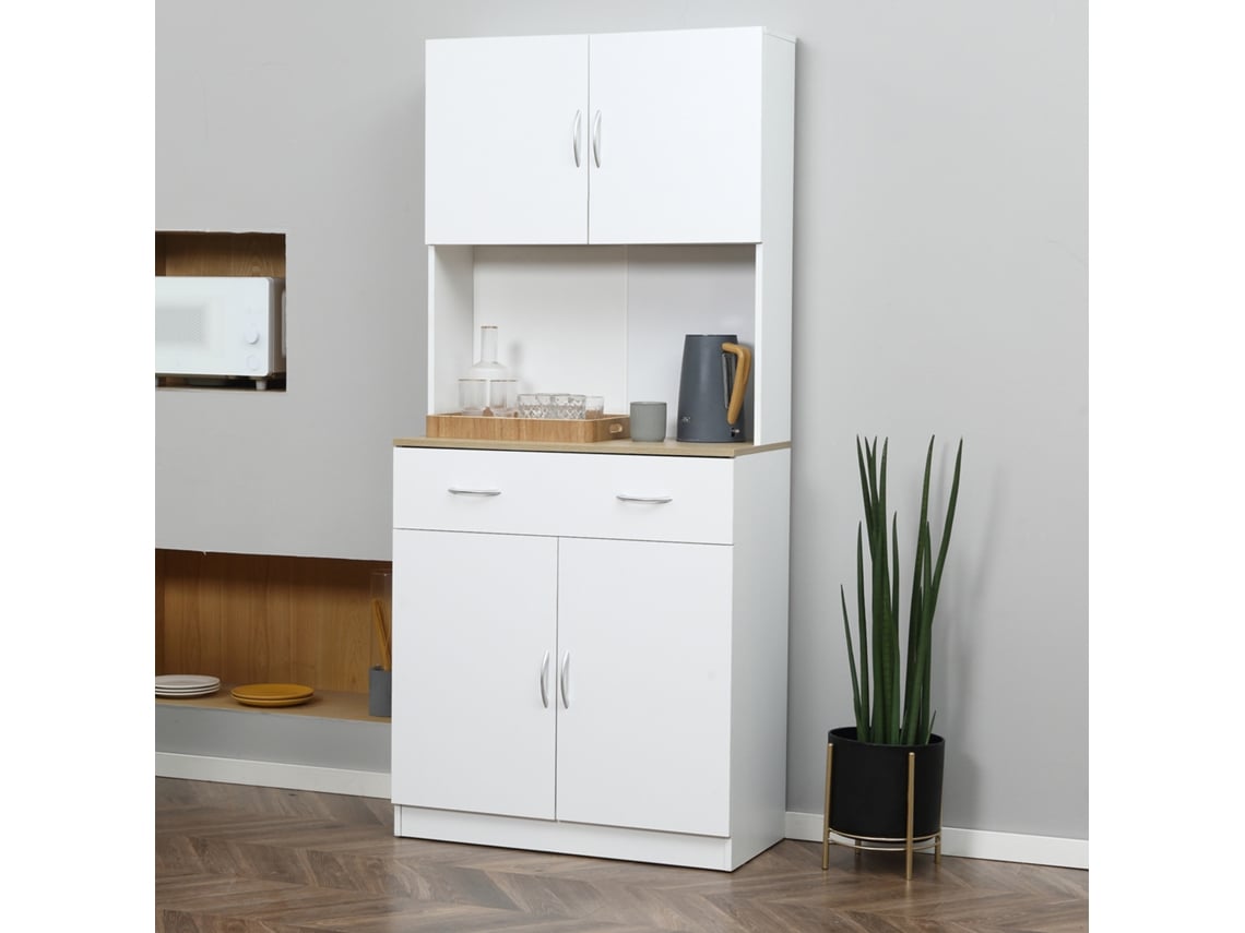 Armário Moderno Branco, para Cozinha e Sala de Jantar, 80x40x180 Cm, com 1 Gaveta, 4 Portas e Prateleiras Ajustáveis