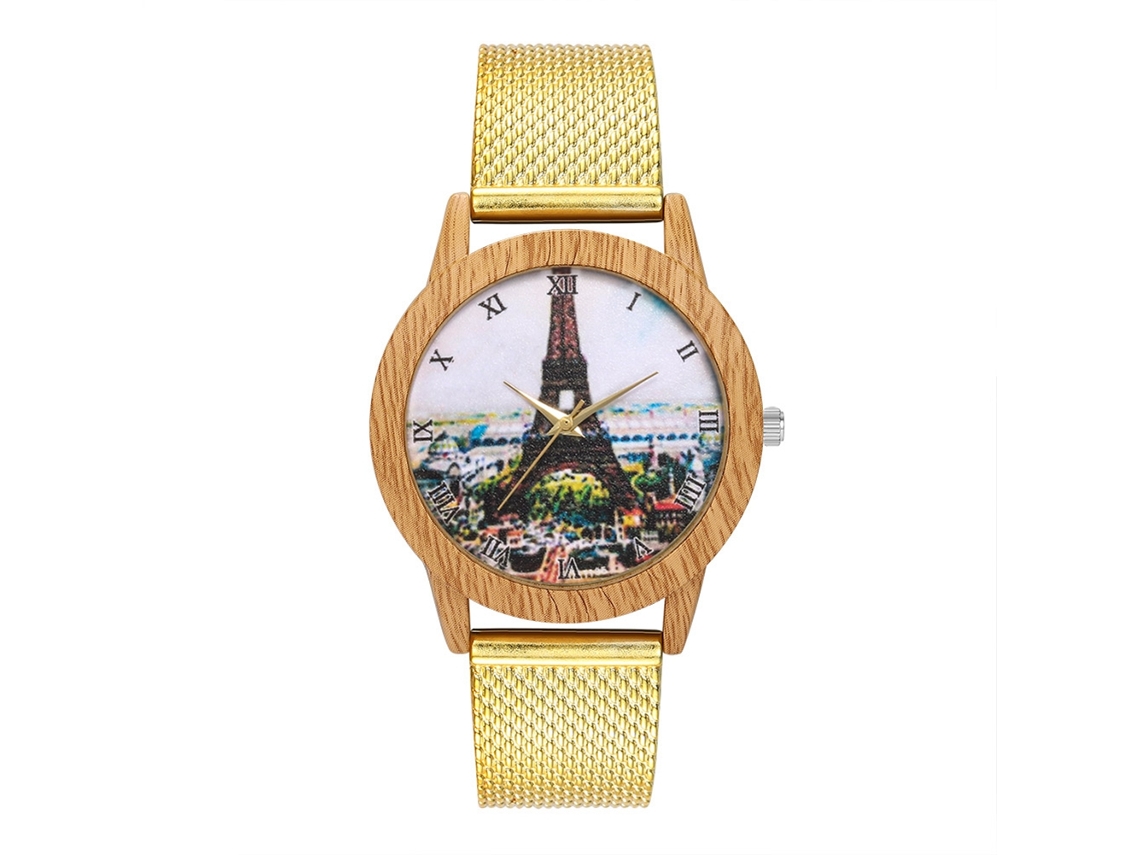 Relógio Zhoulianfa Quartz com pulseira de malha e numerais romanos (dourado)