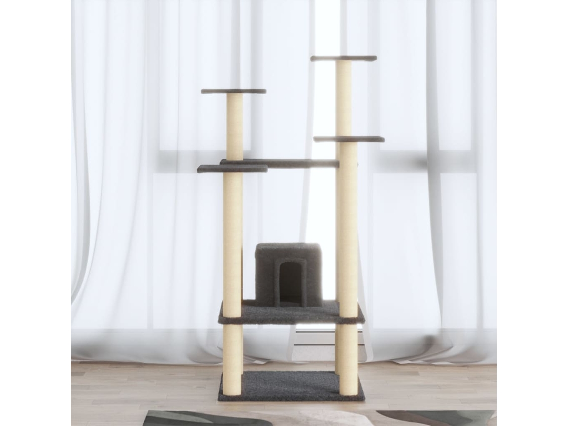 Vidaxl Árvore P/ Gatos C/ Postes Arranhadores Sisal 110cm Cinza-escuro
