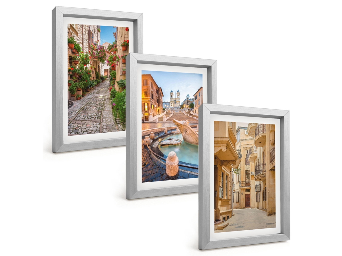 Composição De Quadros Ruas Charmosas, Fontes Espelharte (3 Peças 20x30 Cm)