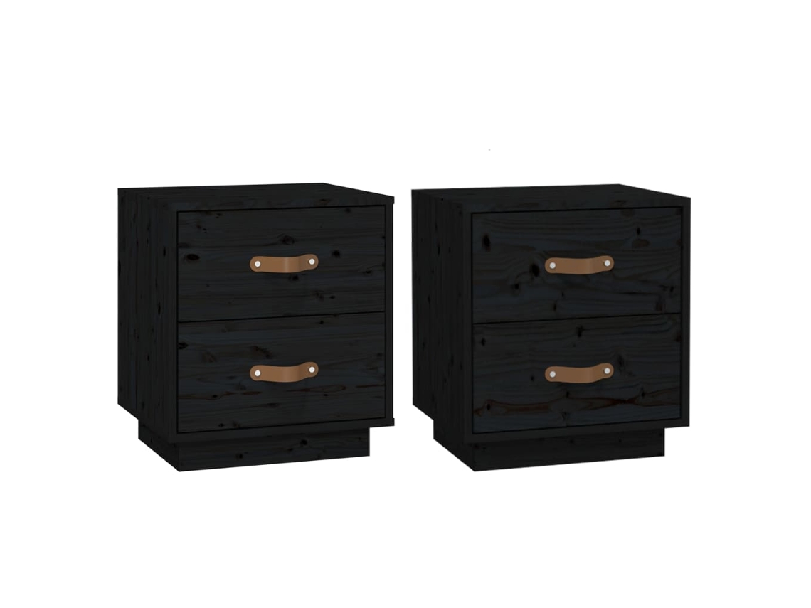 Conjunto de 2 Mesas de Cabeceira Madeira Pinho Maciça Preto MAISON EXCLUSIVE 40x34x45 cm