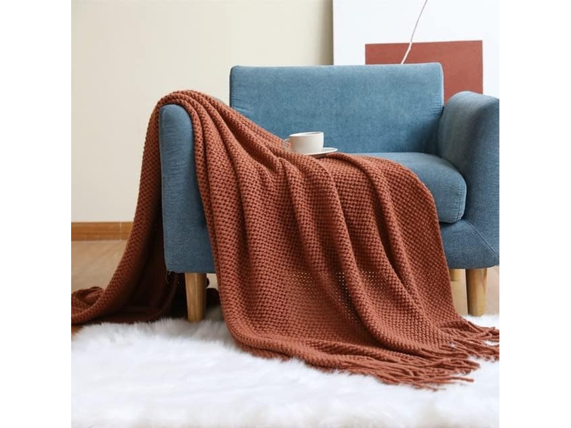 Manta de Sofá Xadrez Mantou Battilo Tricotada Grossa e Resistente Ideal para Cama Ou Decoração Texturizada Qua