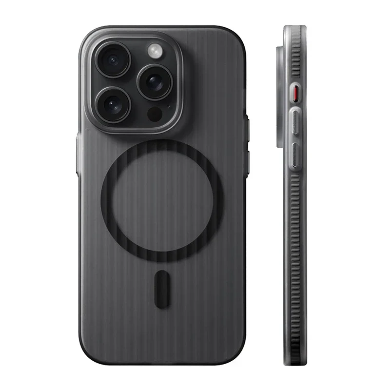 Capa Para Iphone 12 Preta Com Carregamento Sem Fio E Listras, Moldura Fosca À Prova De Quedas.