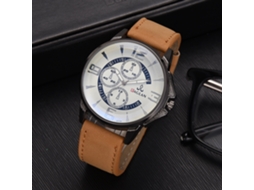 Reloj Clásico Digital Unisex Con Correa De Cuero Pu Dial Redondo Quartz Café