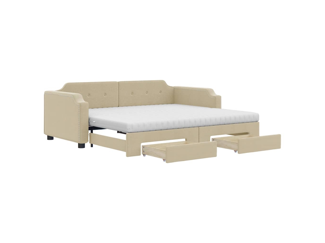 Daybed With Trundle, Daybeds With Trundles Vidaxl Creme Tecido (90 X 200 Cm)