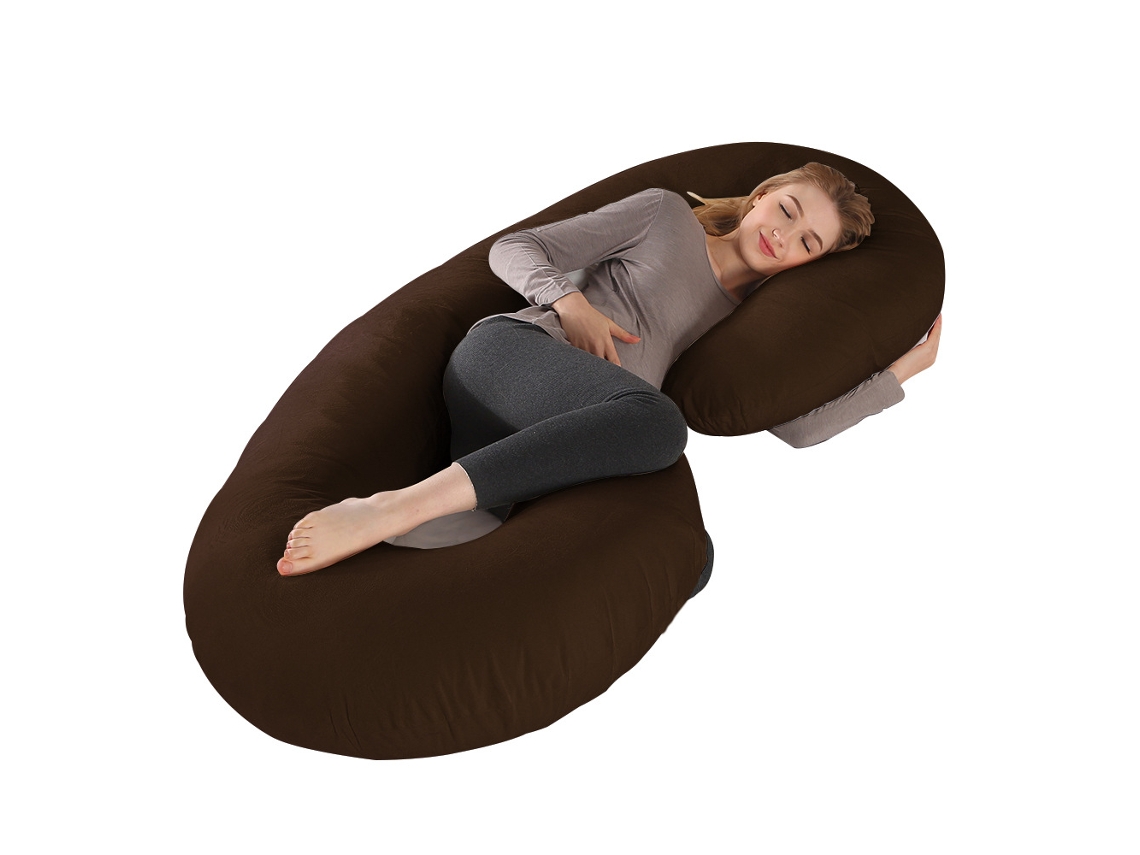 Almofada para Grávidas, Travesseiro para Gestantes em Formato de C, Alivia Dores nas Costas e Pescoço Gravidez SPQMENT (140x70cm marrom)