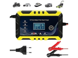 Carregador de bateria inteligente 12V 6A com ecrã LCD, preto/amarelo