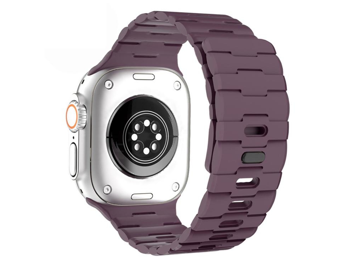 Bracelete para Apple Watch 46/49/45/44mm Silicone Magnético com Pino Único e Relevo de Cavalo Roxo cereja XIAOMOYU