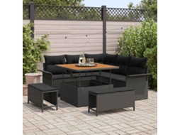 Vidaxl Conjunto De Sofá De Jardim Com Almofada 8 Pcs Preto