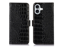 Capa Carteira Para Iphone 17 Em Couro Legítimo De Crocodilo - Preta