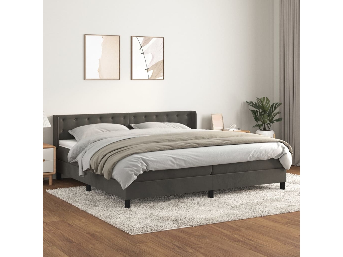 Cama com molas/colchão 200x200 cm veludo cinzento-escuro