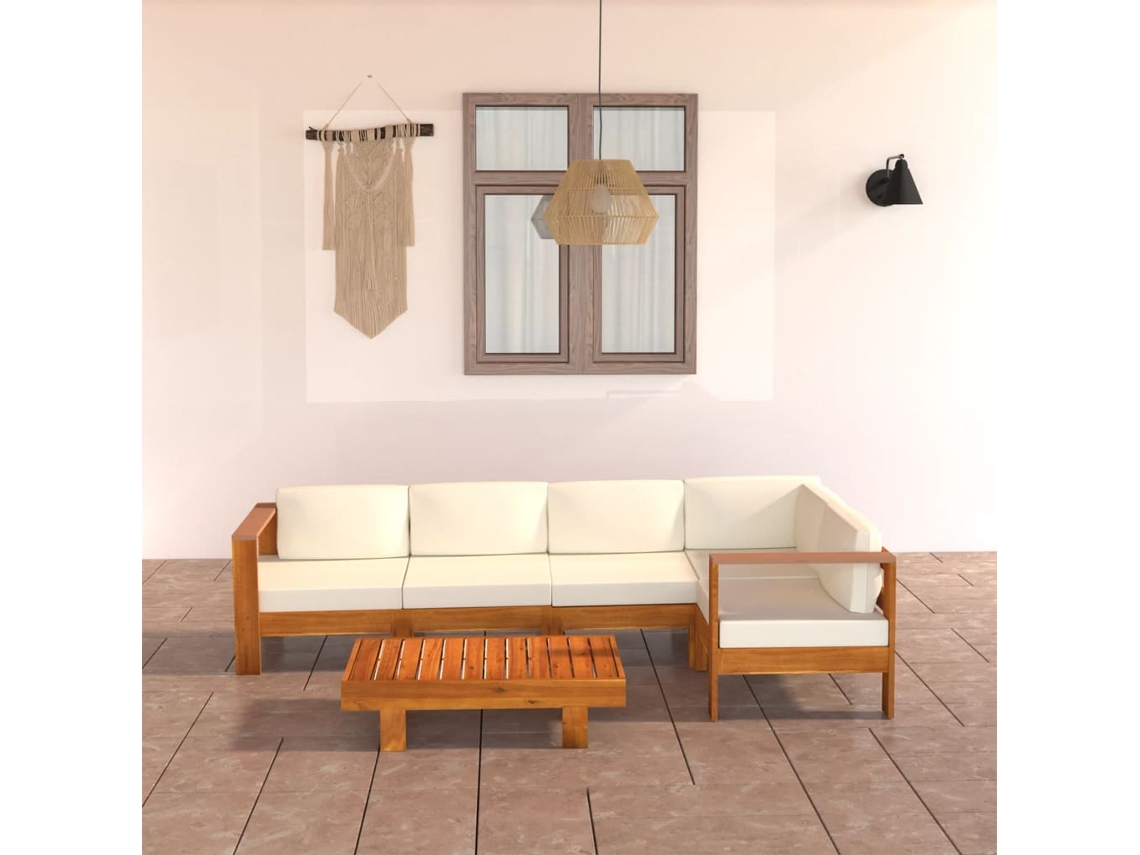 Vidaxl Conjunto De Lounge De Jardim Com 6 Peças E Almofadas 100x60 Cm Madeira De Acácia
