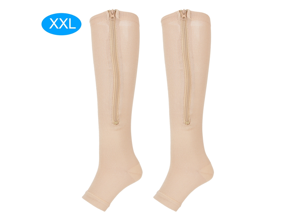 1 Par De Meias De Compressão Com Zíper Até A Metade Da Panturrilha, Estilo Legging, Elásticas E Com Dedos Abertos(cor Da Pele, Tamanho Xxl)