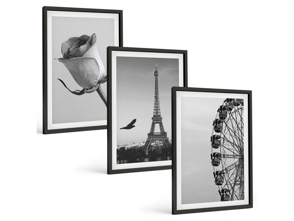 Conjunto De Pinturas Rosa, Torre Eiffel, Roda-gigante Espelharte (3 Peças 40x60 Cm)
