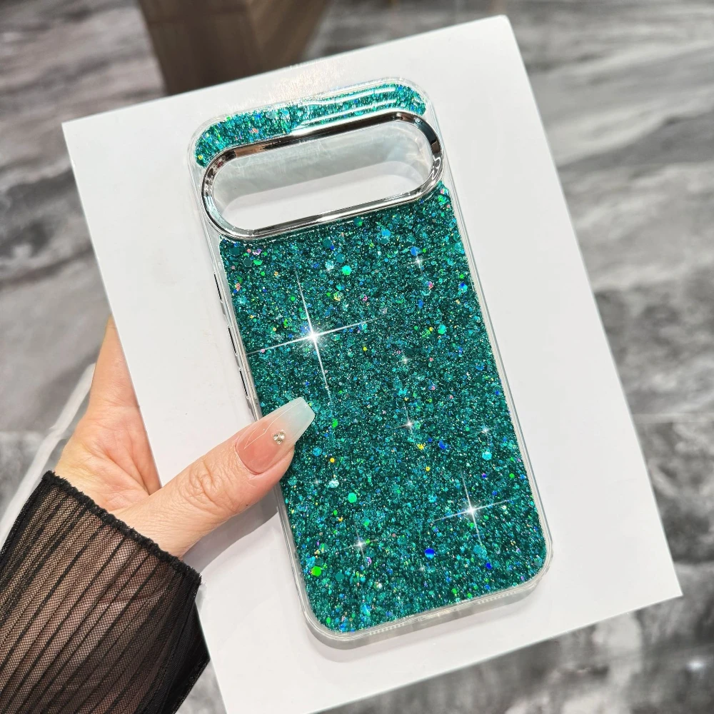 Capa Para Celular (pixel 10 Verde) Com Glitter Cristal, Capa Traseira De Silicone À Prova De Choque.