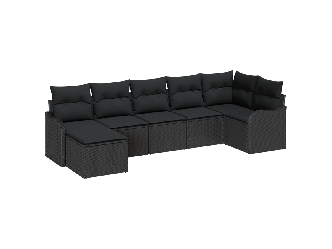 Conjunto 7 Conjunto De Sofá De Jardim Vidaxl Preto Vime Pe (287,5 X 122,5 X 85 Cm)