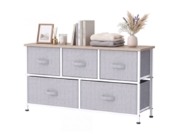 Cómoda Com 5 Gavetas De Tecido Para Quarto Estrutura Metálica 100x30x54 Cm Cinzento