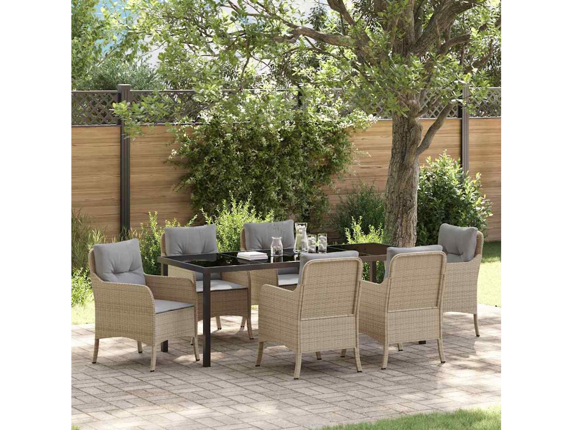 Vidaxl Conjunto De Jantar Para Jardim 7 Unid. Bege Vime Pe