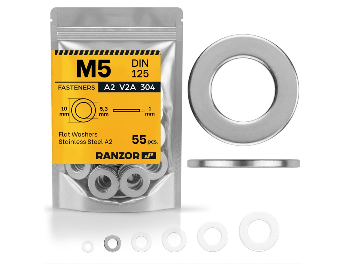 Anilha Plana Inox A2 Din 125 M5 (55 Un.) Ranzor | Flat Washer Stainless Steel Aisi 304