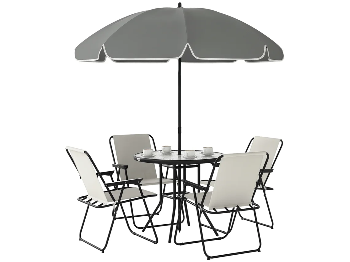 Conjunto de Móveis de Jardim Aço e Textilene Cor Creme Branco Ø80x70 cm Outsunny
