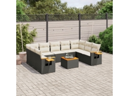 Vidaxl 10 Pcs Conjunto Sofás De Jardim C/ Almofadões Vime Pe Preto