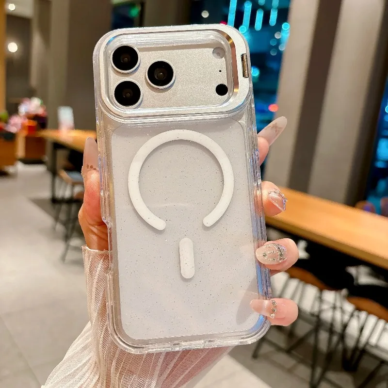 Capa Transparente Para Iphone 16 Com Carregamento Sem Fio E Suporte Para Lente.