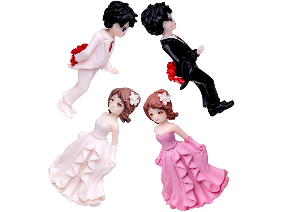 Conjunto Compacto 2 Estatuetas Decorativas Resina Casamento Representando Adorável Casal Romântico Ideal GOKOCO