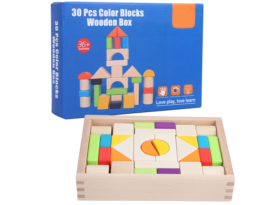 Mali blocos de Construção Madeira Multicoloridos Educativos para Crianças com Caixa (30pcs)