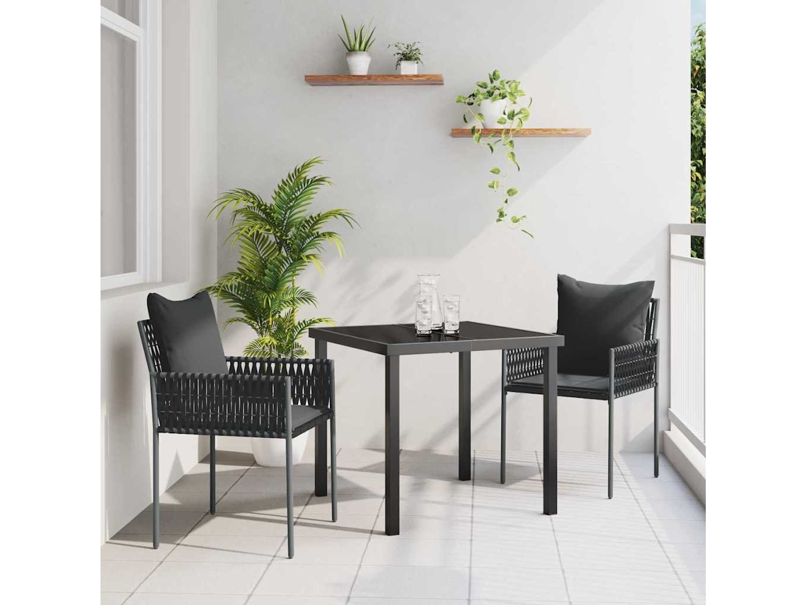 Vidaxl Conjunto de Jantar para Jardim 3 Pcs Preto e Cinza Rattan de Pe