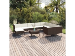 Vidaxl 11 Pcs Conjunto Lounge Jardim C/ Almofadões Vime Pe Castanho