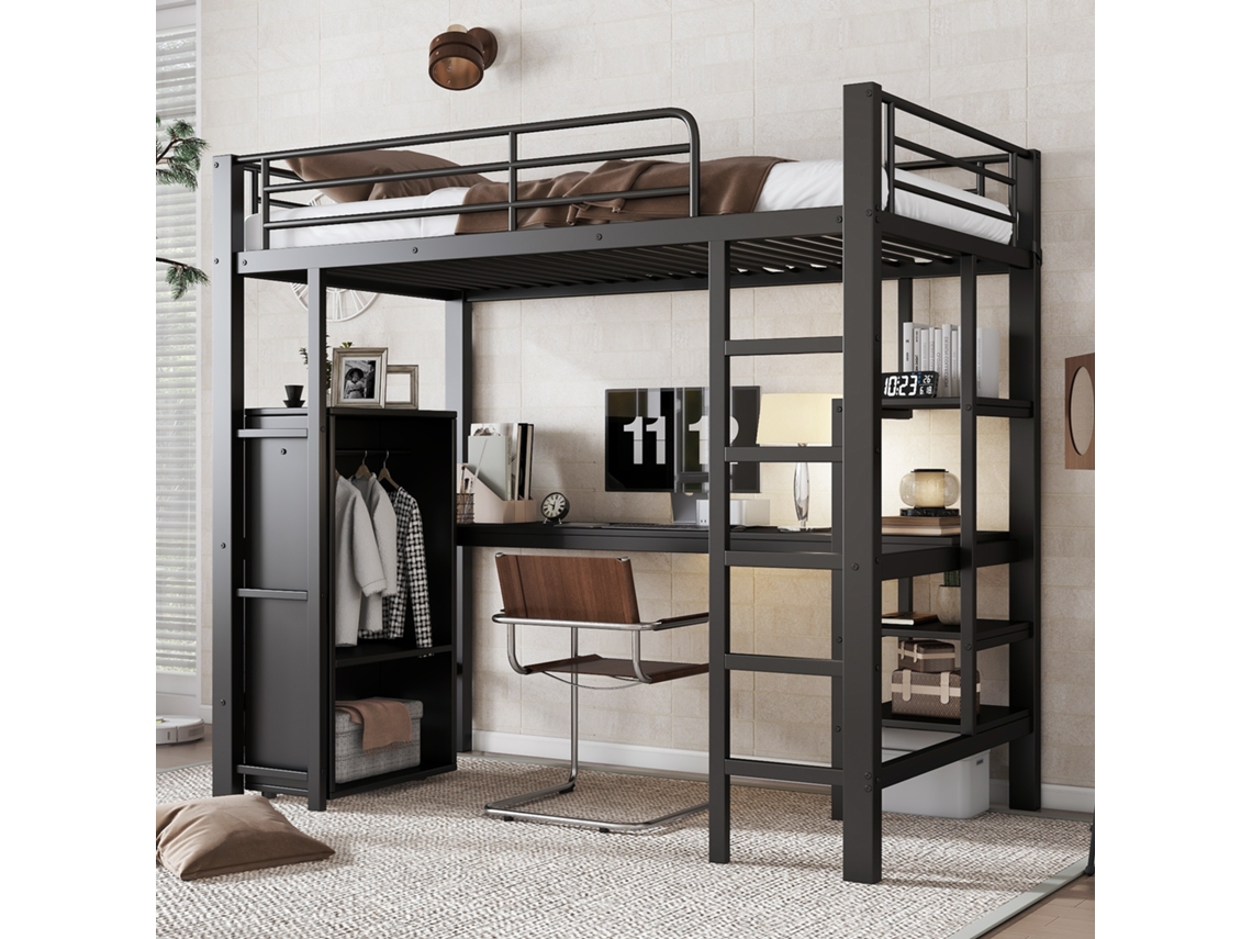 Beliche 90x200 Metal Escrivaninha Guarda roupa Escada Preta VOLTEDGE