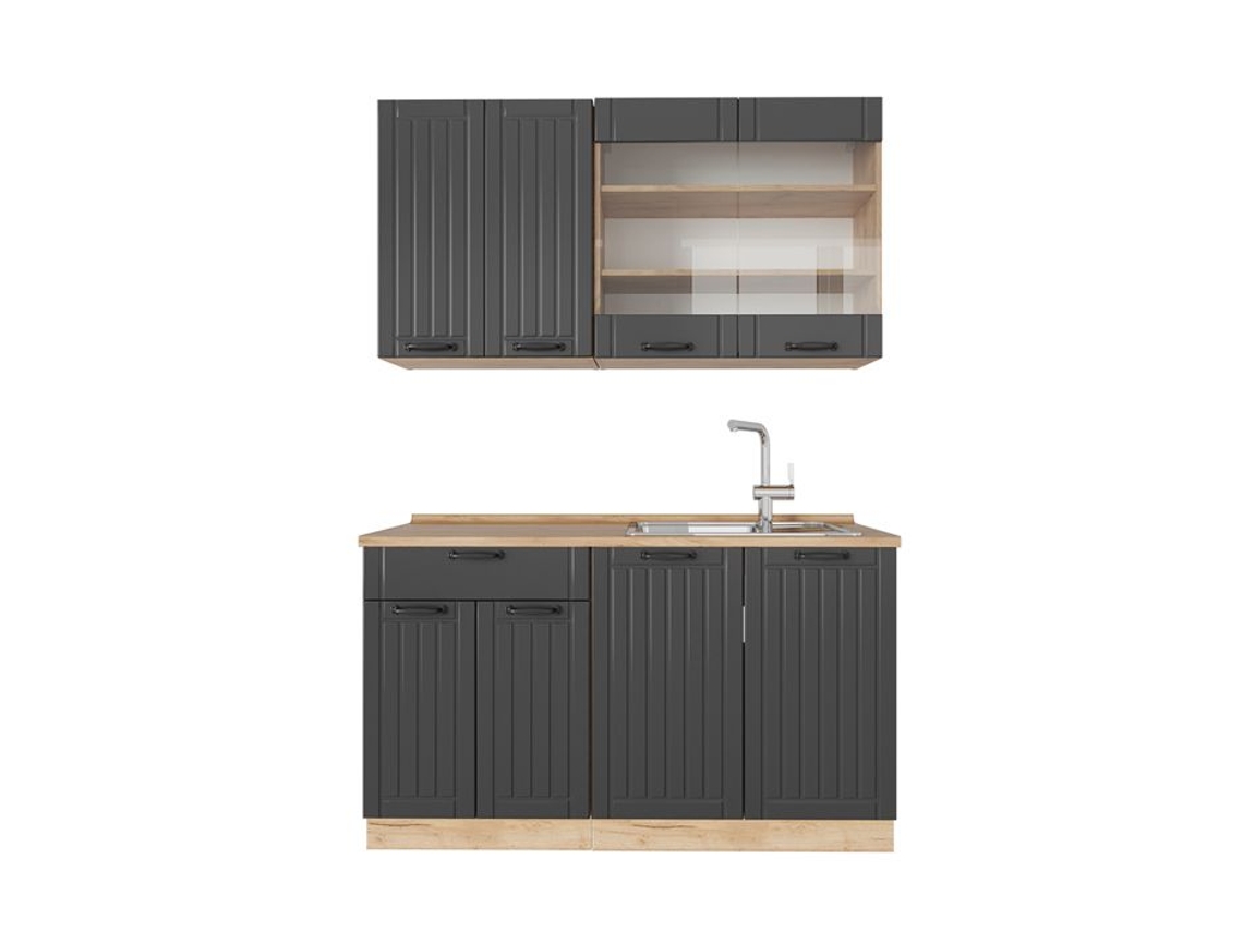 Cuisine Fame Line, 140cm, Pt Chêne, Gris Foncé, Chêne De Force Doré, Vicco
