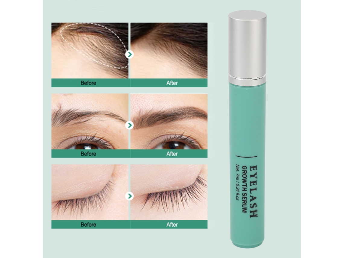 Sérum para crescimento de cílios e sobrancelhas 7ml com roll-on, mistura nutritiva e intensificador de brilho.