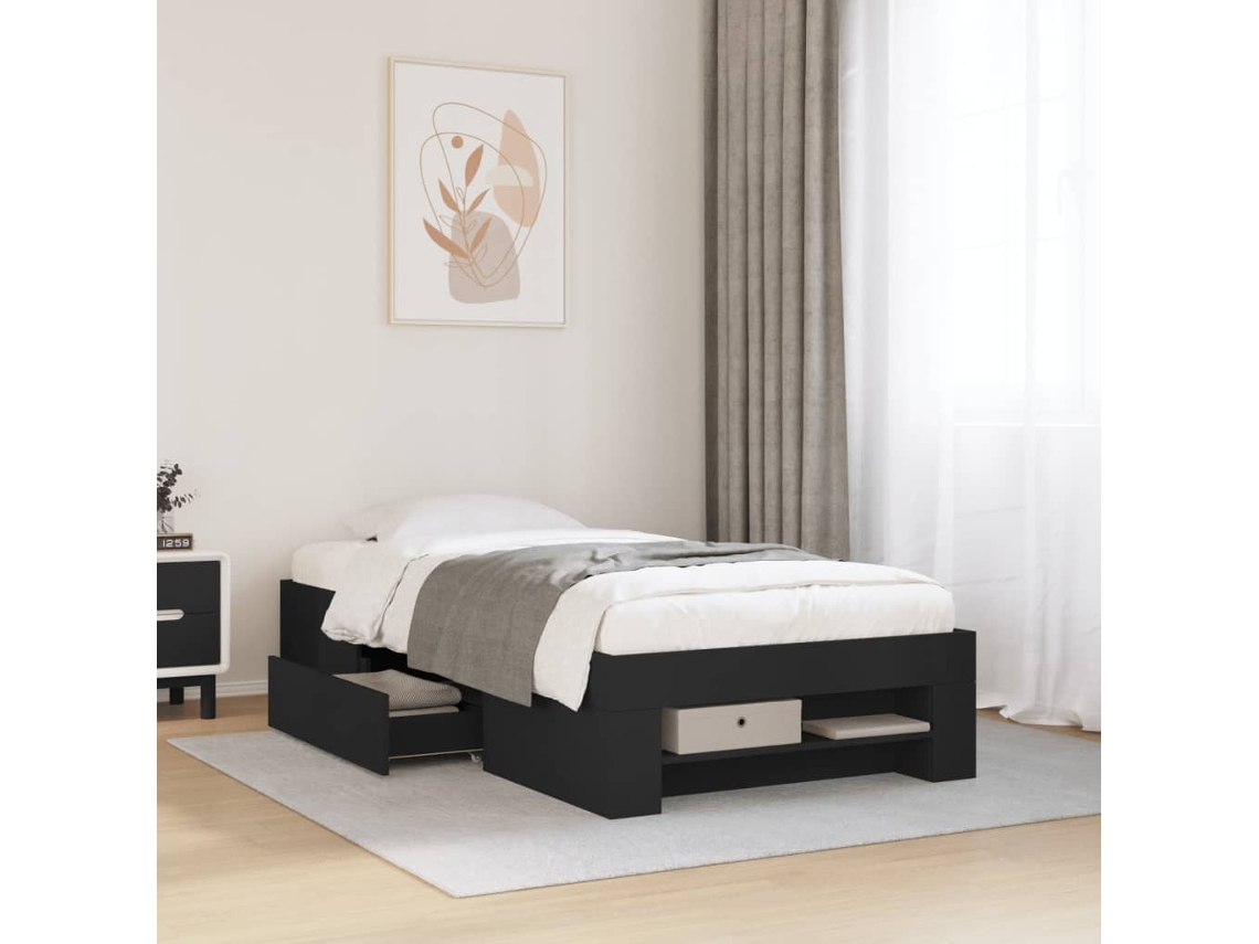 Vidaxl Estrutura de Cama 75x190 Cm Derivados de Madeira Preto