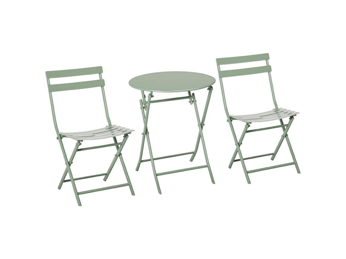 Conjunto de Jardim Dobrável em Aço com 3 Peças, Composto por 2 Cadeiras e Mesa (ø60x71 Cm), na Cor Verde. CHEZMOI (42x50x81 Cm)