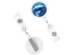 Porta-crachá retrátil resistente, modelo Blue Ocean Dolphin, com clipe reforçado e chaveiro de identificação.